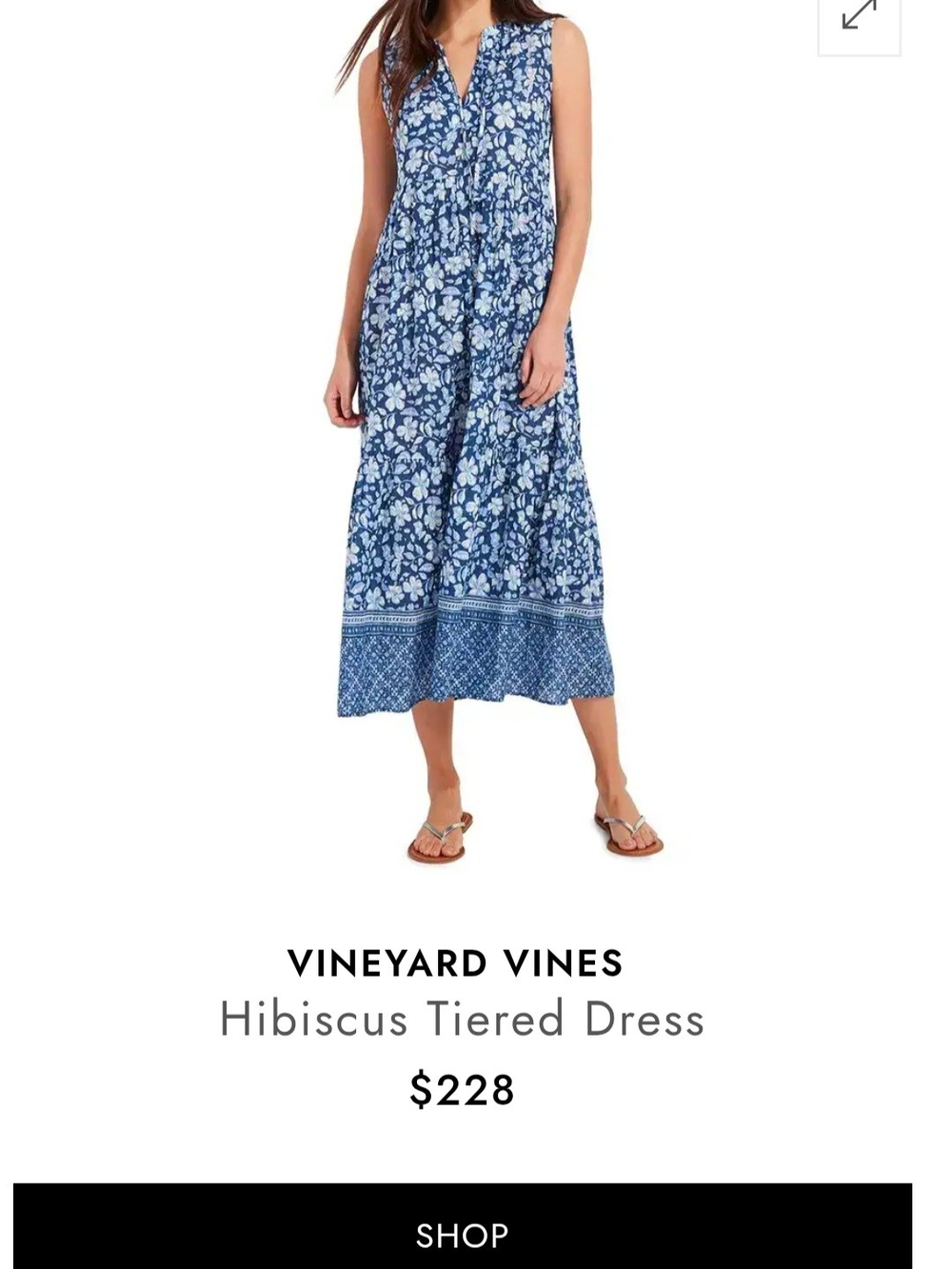 Vineyard Vines Blue and White Hibiscus Tiered Maxi Dress